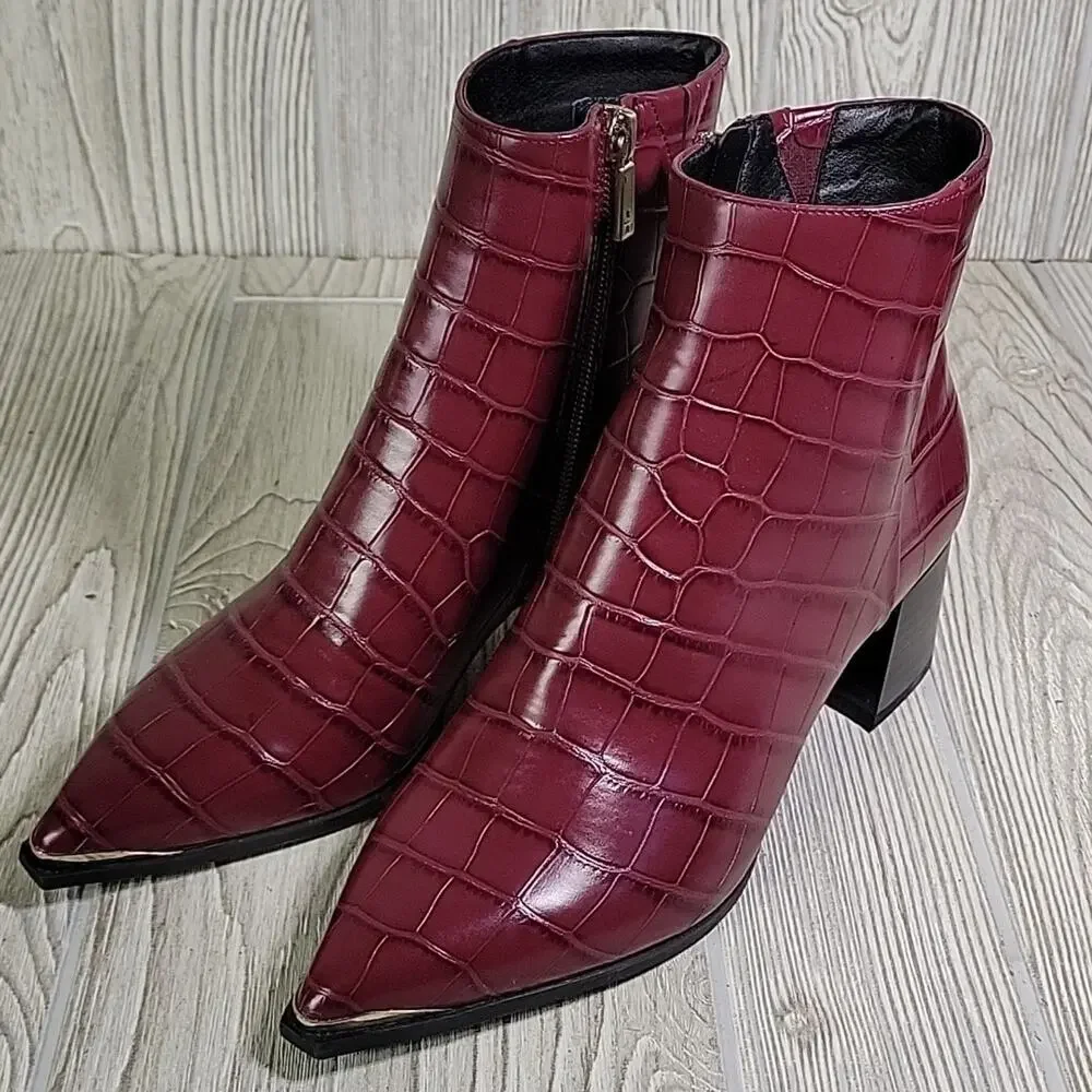 Kenneth Cole Roanne Burgundy Croc Print Ankle Bootie Womens Size 5.5 NEW - Picture 12 of 16